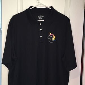 Black w/Rainbow Unicorn men’s polyester Brony fan Golf Polo Tennis shirt XL